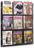 Displays2go Wall Mount Acrylic Brochure Holder, 9-18 Adjustable Pockets, Tiered Design - Black (2RP9BLK)