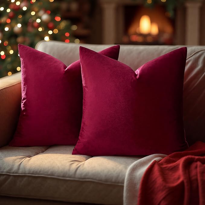 GIGIZAZA Burgundy Velvet Pillow Covers 18x18 Decorative Pillows Pack of 2 | Red - Image 7