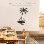 Metal Palm Tree with Sunset Wall Art, Large Outdoor Wall Decor, Tropical Beach Decor for Living Room, Bedroom, Garden Home Wall Sign, Perfect Metal Wall Art for Beach House (Black, 48 x 40 inches)