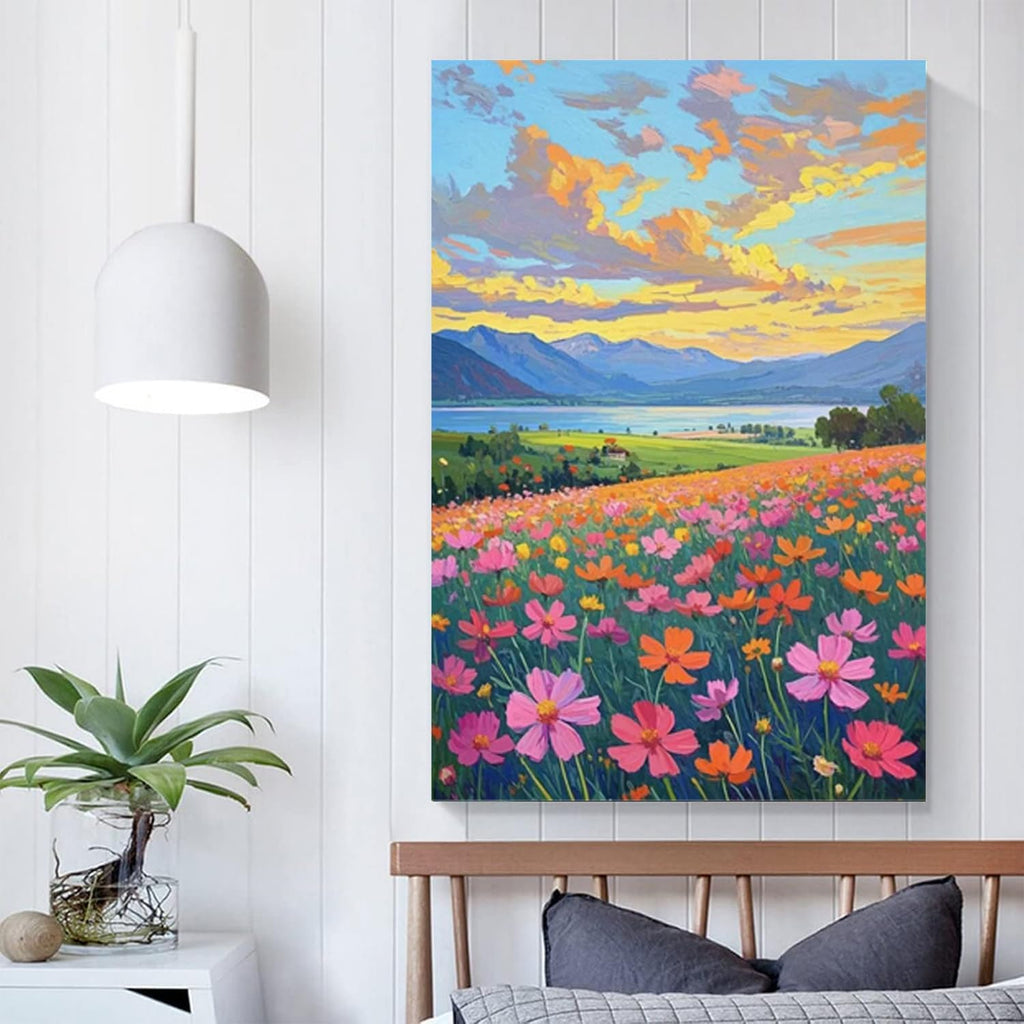 Colorful wildflowers field scenery poster artwork wall decoration wildflowers everywhere wall painting suitable for bedroom home office