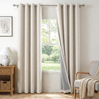 100% Blackout Linen Textured Curtains 96 Inch Long, Light Blocking, Thermal by 100BlackoutShield