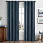 MIULEE 100% Blackout Linen Curtains 42 x 84 Inch Navy Blue 2 Panels | Thermal by MIULEE