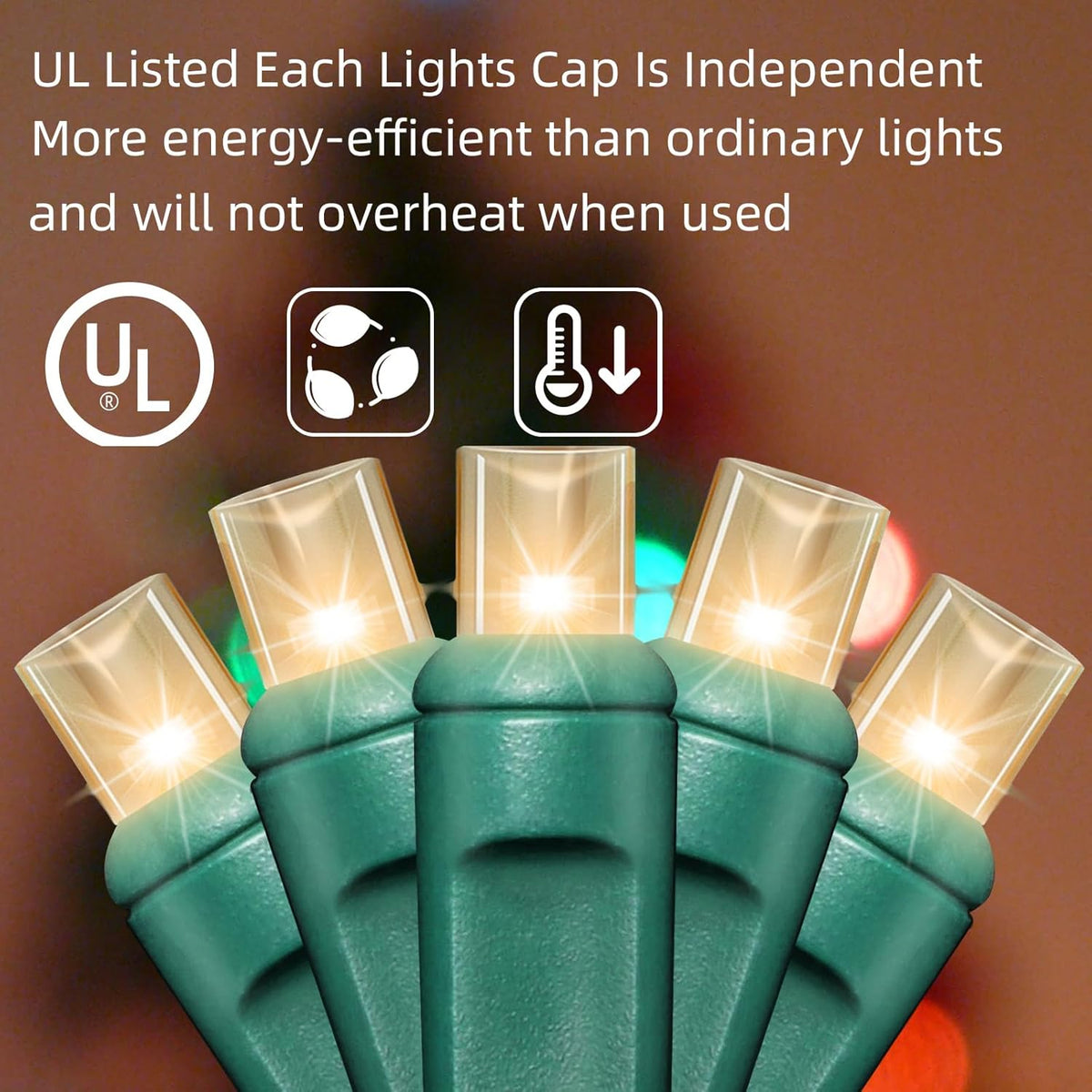 50Count String Lights, LED Christmas Lights, 6" SPACING,Green Wire,Warm White,Commercial Grade