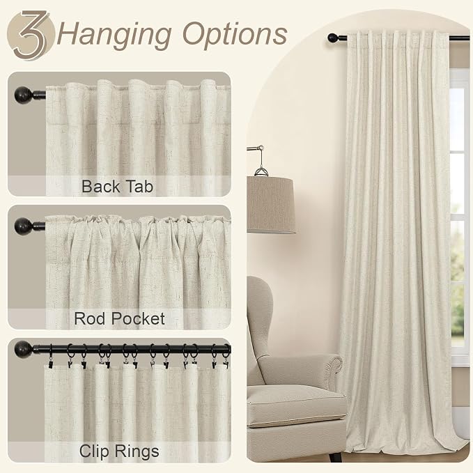 Burlap Curtains 90 Inches Long for Bedroom 2 Panel 100 Percent Blackout Linen - Image 6
