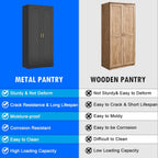60" Tall Kitchen Pantry Cabinet, Metal Pantry Cabinet with Doors and Adjustable Shelves, Black Utility Storage Cabinet with Handles for Dining Room, Bathroom, Laundry Room - Assemble Required
