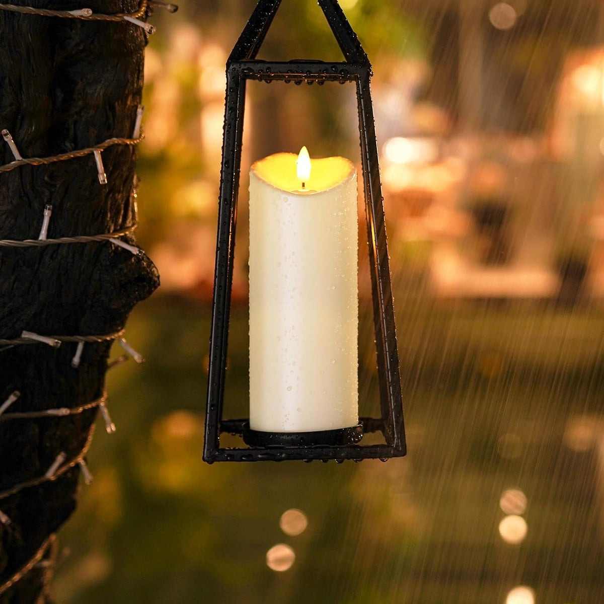 Homemory Outdoor Waterproof LED Candles, Battery Operated with Remote and Timers, Electric Fake Plastic Pillar Candles, Ivory White, Set of 2