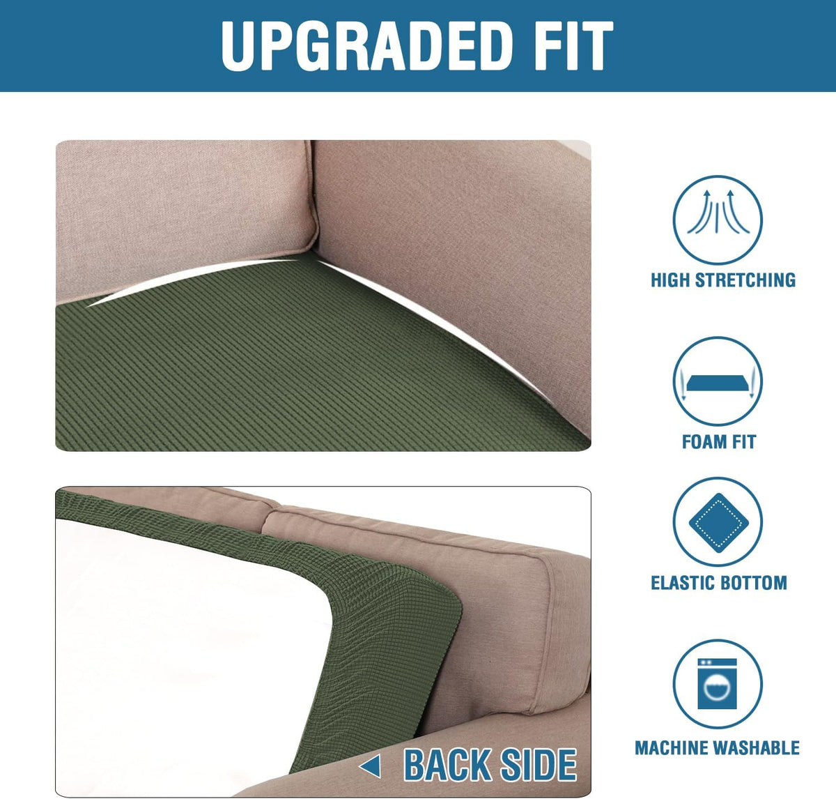 H.VERSAILTEX Super Stretch Individual Seat Cushion Covers Sofa Covers Couch Cushion Covers Slipcover Sets Thick Jacquard Textured Twill Fabric (1 Piece Loveseat Cushion Cover, Bronze Green)