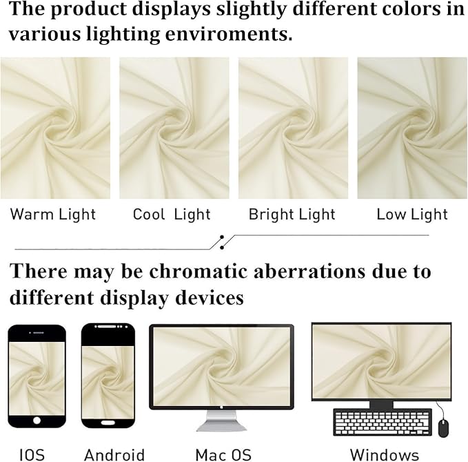 Cream Sheer Curtains 63 Inch Length 2 Panels, Rod Pocket Light Filtering - Image 6