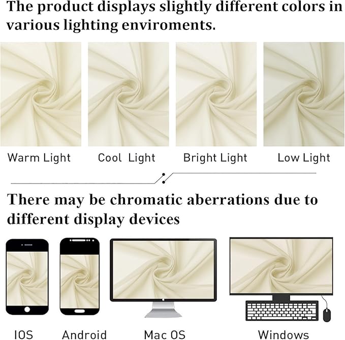 Cream Sheer Curtains 90 Inches Long 2 Panels, Elegant Light Filtering Voile - Image 8