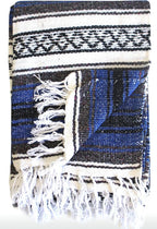 Del Mex Classic Mexican Blanket, Large Authentic Woven Falsa Throw (70"x50"), Artisan Southwest Décor for Beach, Yoga, Outdoors (Blue)
