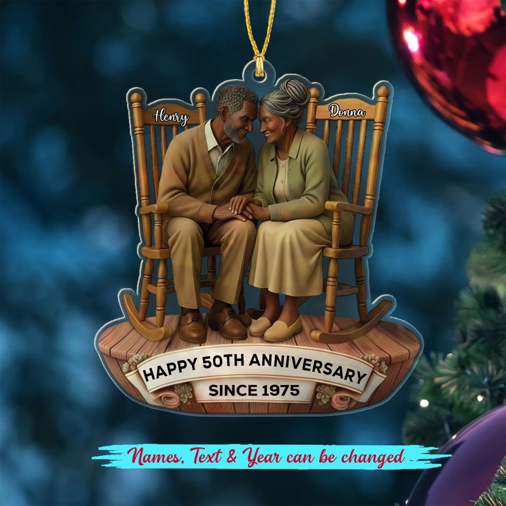 Happy 50th Anniversary Ornament Gift for African American Mr & Mrs Grandparents, Personalized 50 Years Together Christmas Ornament 2025, Customized Text/Year & Names Ornaments for Wedding Anniversary