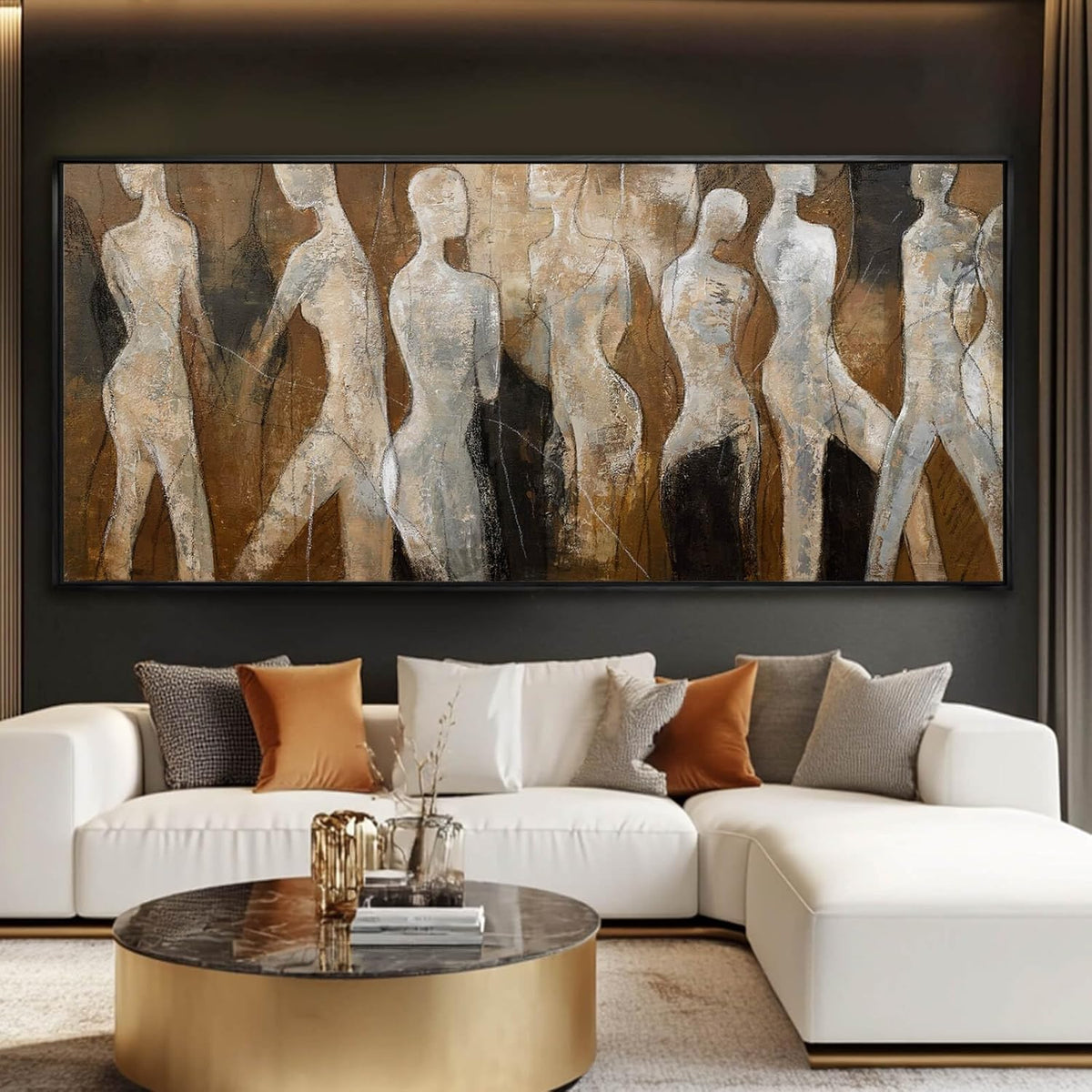 Line Framed Wall Art Figure Wall Prints Contemporary Hanging Wall Decor 32"x70" Large Artwork for Living Room Office Decorations
