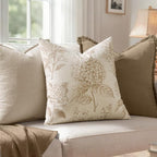Set of 2 Decorative Floral Pillow Covers 22x22 Inch Tan Beige | Neutral - Image 3