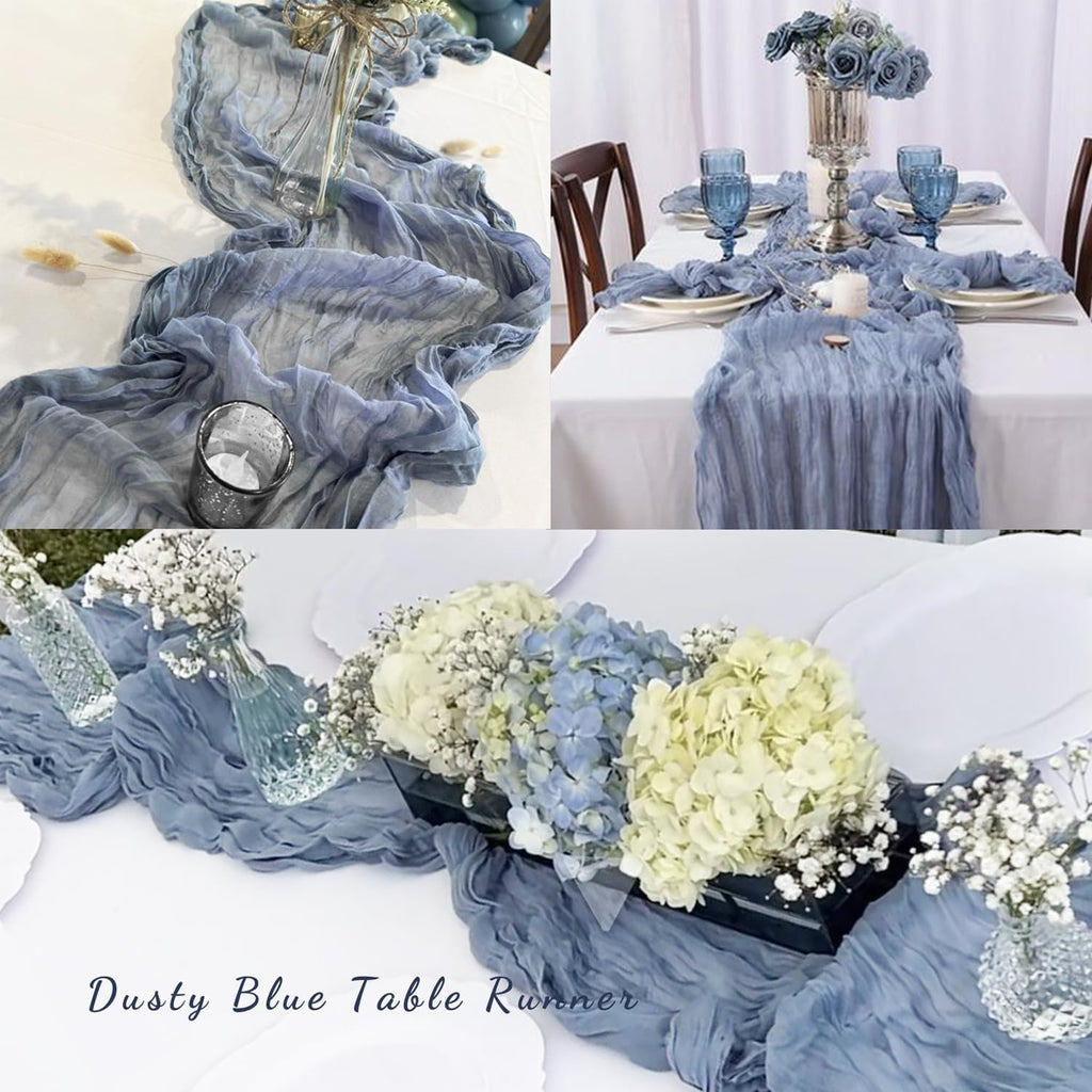 20 Pack Dusty Blue 10FT Cheesecloth Table Runner Rustic Gauze Fabric Cheese Cloth Table Runner for Wedding Bridal Baby Shower Table Decor 20 x 120 Inch Long Boho Sheer Birthday Party Table Decorations