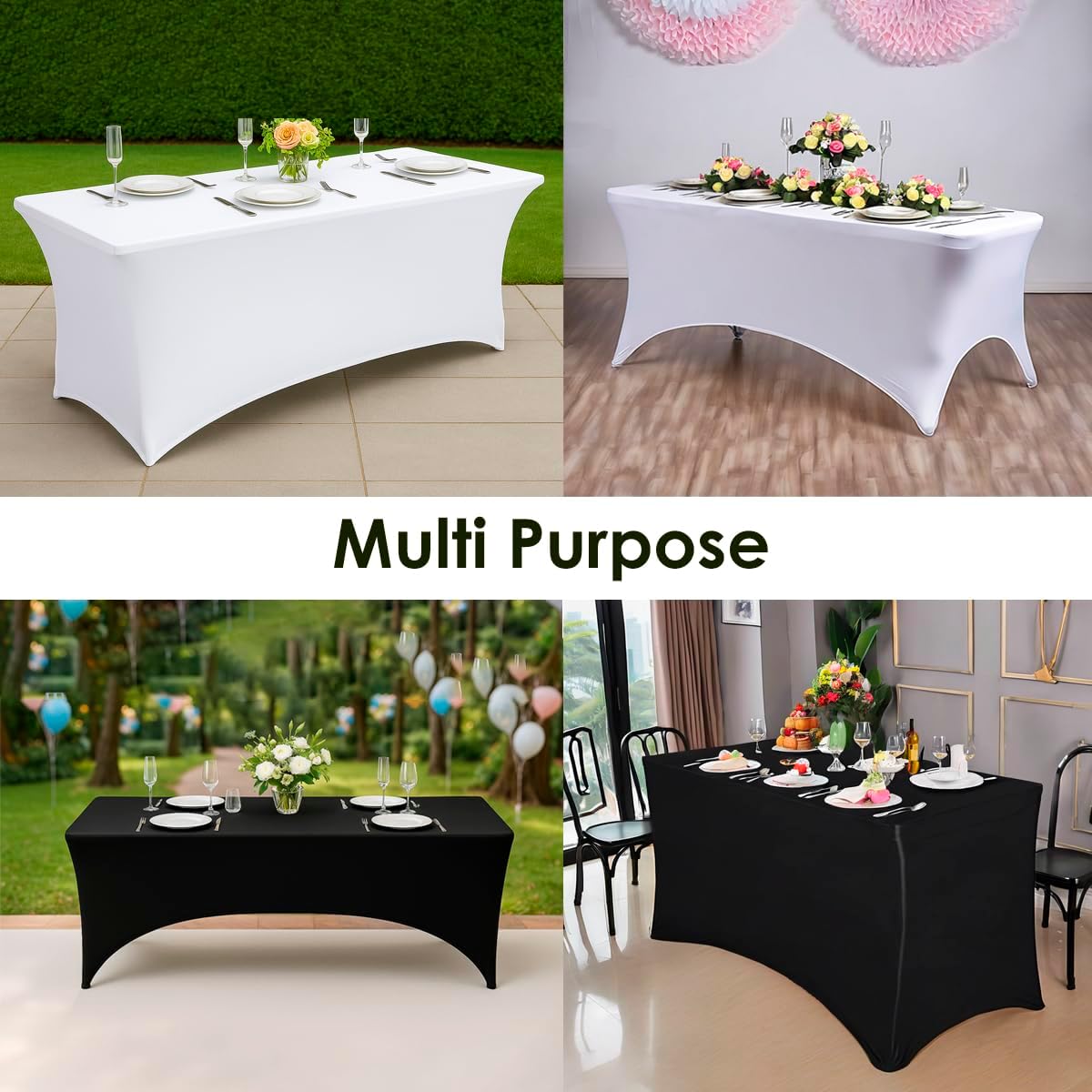 Craft And Party 2 Pack 6ft Black Spandex Tablecloth – Fitted Table Cloths – Stretch Tablecloth Universal Fit for Folding Tables – Wrinkle-Free, Washable – Ideal for Parties, Weddings, Events