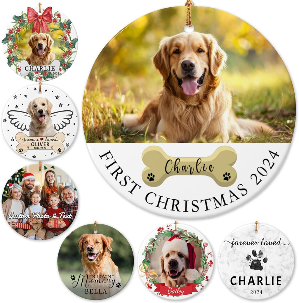 Personalized Dog Photo Ornament 2025 Custom Pet Cat Picture Name Ornaments for Christmas Tree,Dog 1st Christmas Ornament Gift, Double-Sided Ceramic Customized Xmas Ornament