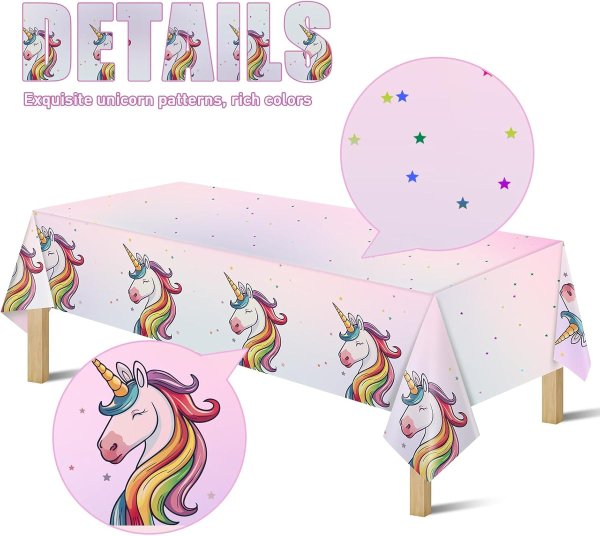 8Pcs Unicorn Tablecloths for Birthday Party, Unicorn Plastic Table Cover Disposable Party Table Cloths, unicórnio Festa Supplies for Baby Shower and Birthday Decoration for Girls (54'' x 108'')