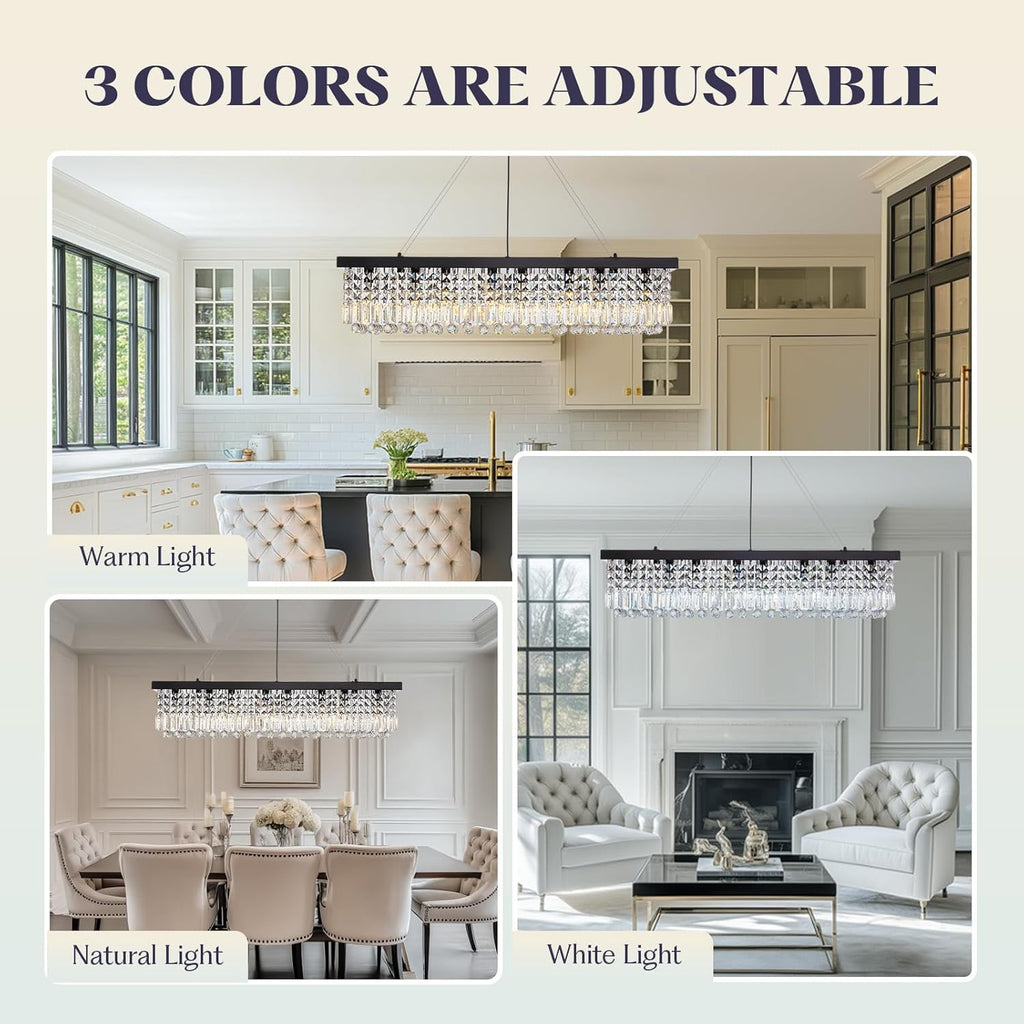 8 Light Modern Crystal Chandelier for Dining Room,Rectangular Rectangle Raindrop Crystal Light Fixture,Height Adjustable for Kitchen Island L40''xW10''xH10''
