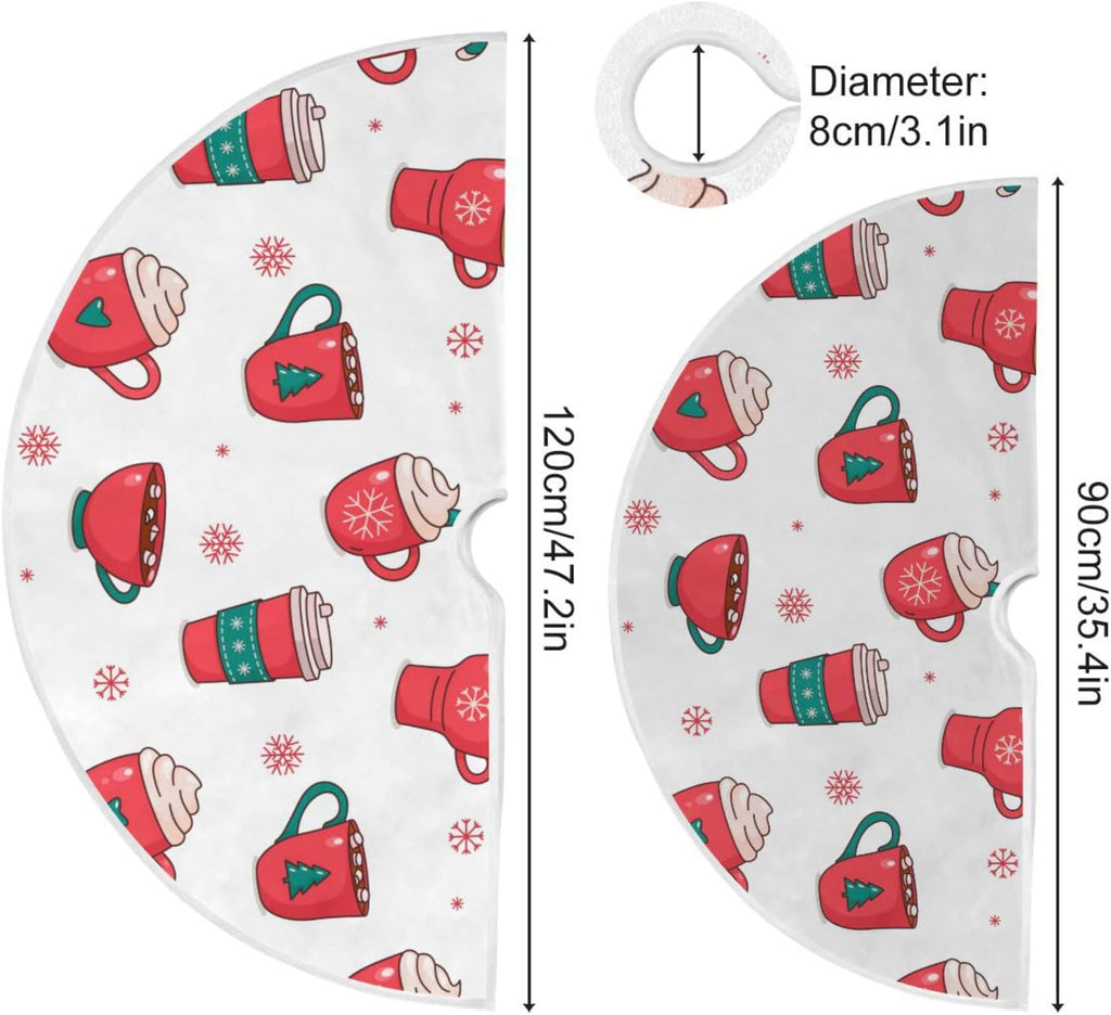 Christmas Hot Chocolate Coffee Tree Skirt, Seasonal Tree Mat Holiday Party Supplies Ornaments Indoor Outdoor Decorations for Tabletop Trees 47.2 Inches