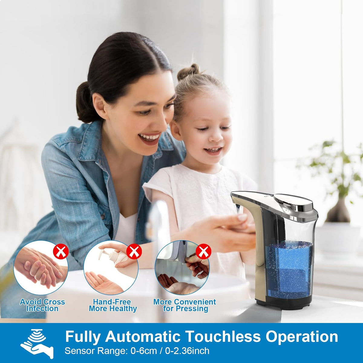 Automatic Soap Dispenser, Touchless Dish soap Dispenser 17oz/500ml with Upgraded Infrared Sensor, 5 Adjustable Soap Dispensing Levels, Liquid Hand soap Dispenser for Bathroom & Kitchen