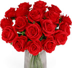 Red Fake Roses Artificial Flowers - 10 Pcs Fake Artificial Roses Silk Flowers with Stems for Home Wedding Hotel Office Centerpiece Decor