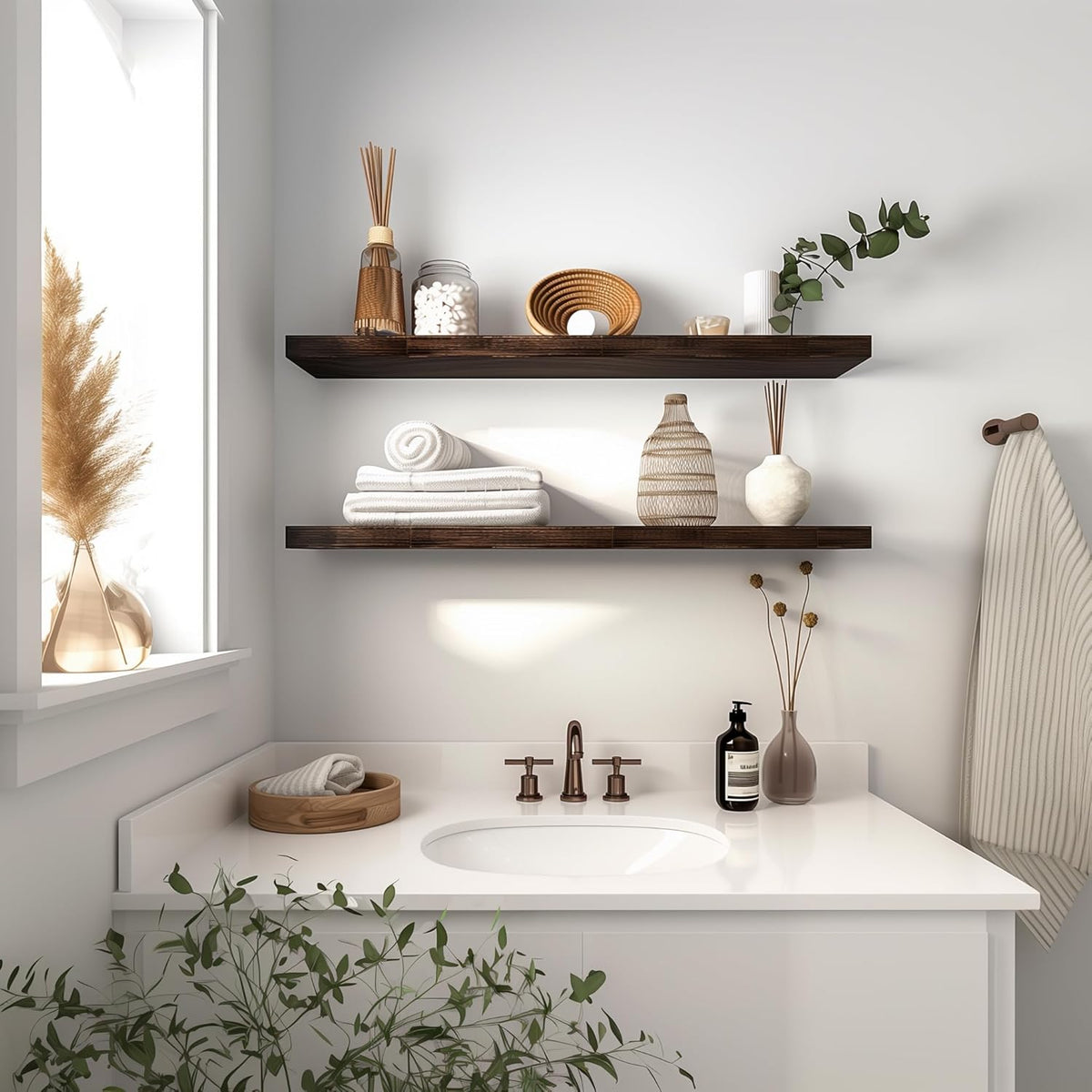 36 Inch Floating Shelves for Wall Rustic Brown Wood Wall Shelves for Bedroom Set of 4