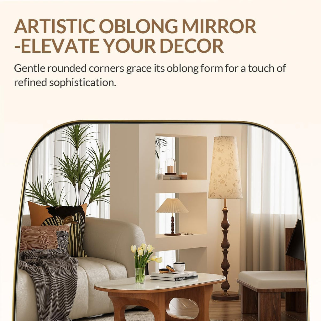 ANDY STAR Brass Bathroom Mirror, 24x32’’ Brushed Gold Metal Frame Oblong Mirror for Bathroom, Modern Gold Oval Bathroom Mirror for Over Sink, Hangs Horizontal or Vertical
