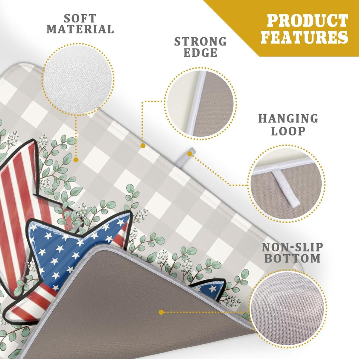 Patriotic Dish Drying Mat for Kitchen Counter Cute Stars 4th of July Holiday Absorbent Reversible Microfiber Kitchen Countertop Protector Dishes Pad Large 18x24 inch