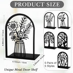 Faccito 5 Pairs Book Ends, Black Metal Bookends for Shelves Decorative, Non Skid Tree Stopper and Flower Shelf Holder for Heavy Books, Home Office School Supplies(Modern)