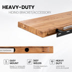 Fun Memories Floating Shelves for Wall, 55"x9.3" Rustic Solid Elm Wood Shelves, Heavy-Duty Wall Mounted Shelves with Invisible Brackets for Living Room, Bedroom, Kitchen, Natural Finish