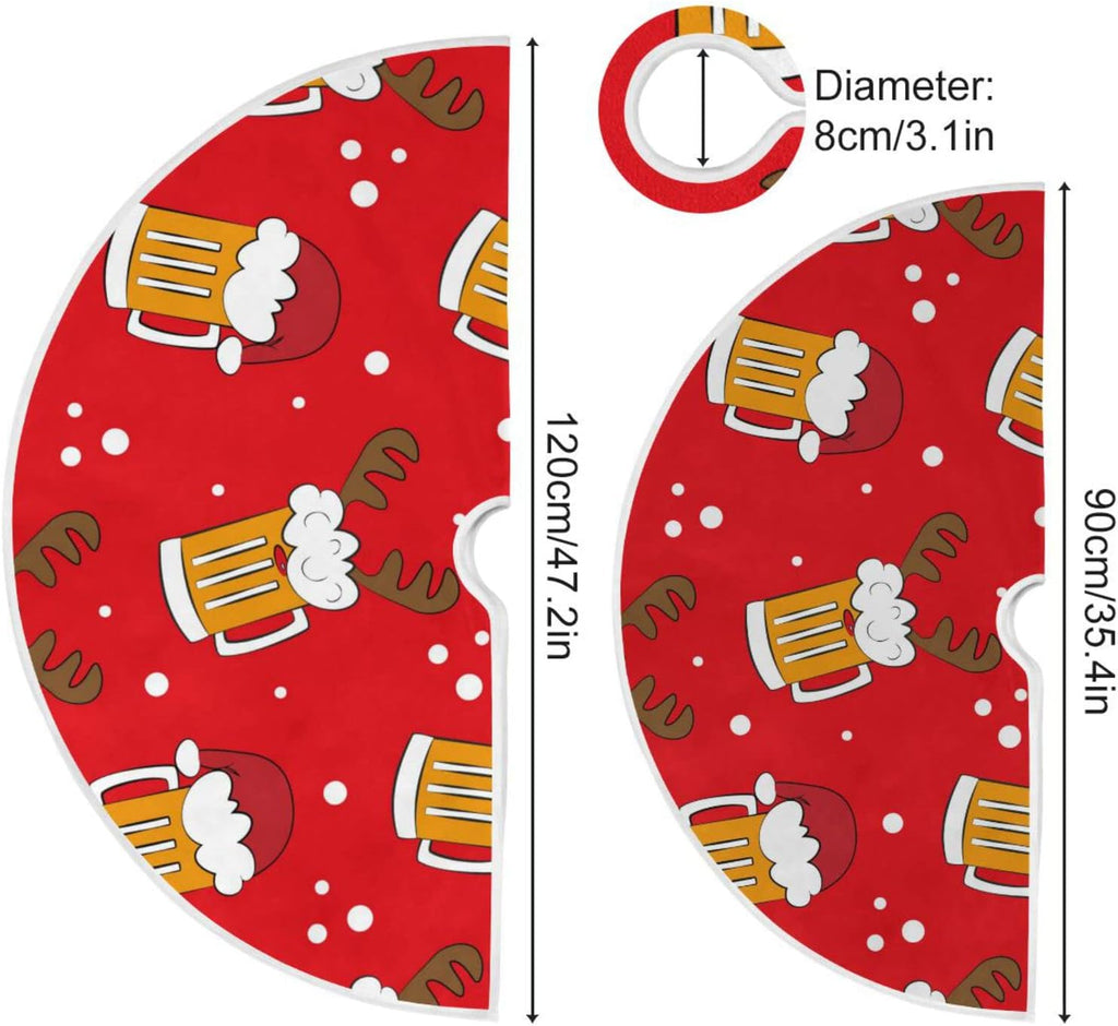 Christmas Funny Beer Tree Skirt, Seasonal Tree Mat Holiday Party Supplies Ornaments Indoor Outdoor Decorations for Tabletop Trees 47.2 Inches