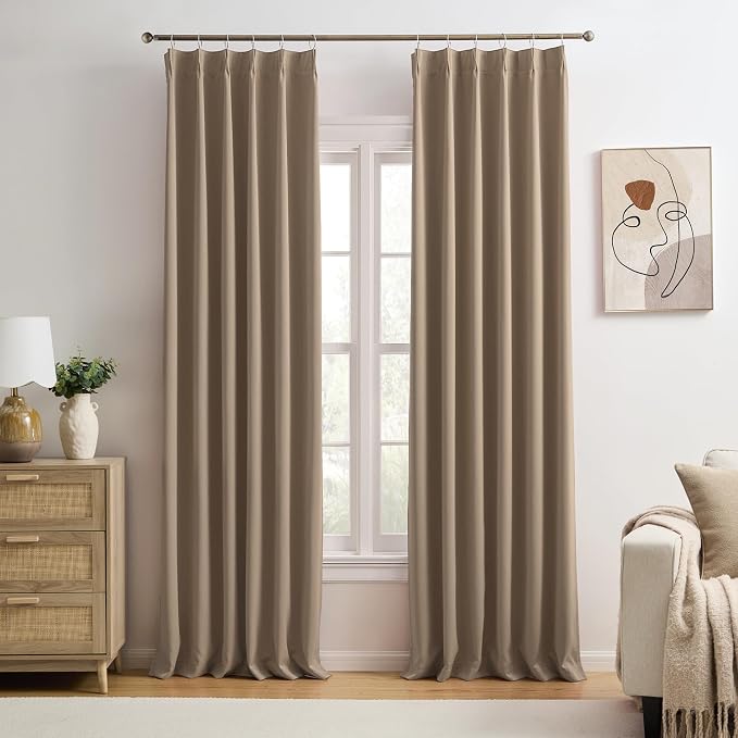 Pinch Pleated Blackout Curtains 120 Inch Long 2 Panels by KEQIAOSUOCAI