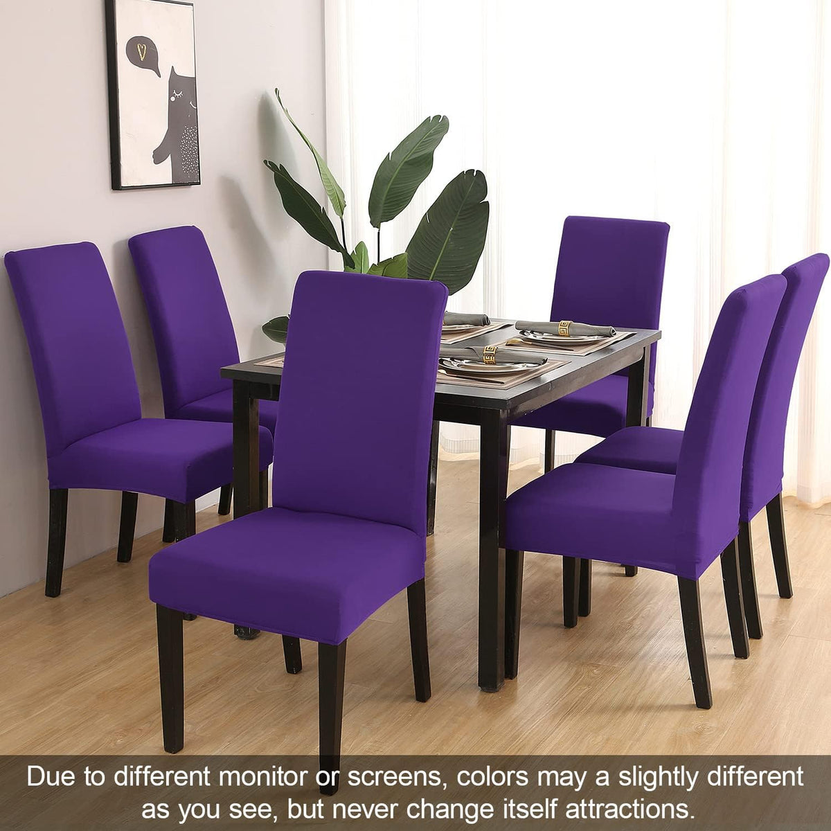 JQinHome Dining Chair Slipcover, High Stretch Removable Washable Chair Seat Protector Cover Set of 4,Chair Covers for Dining Room, Kitchen,Home Party,Wedding Ceremony(Purple, 4PC)