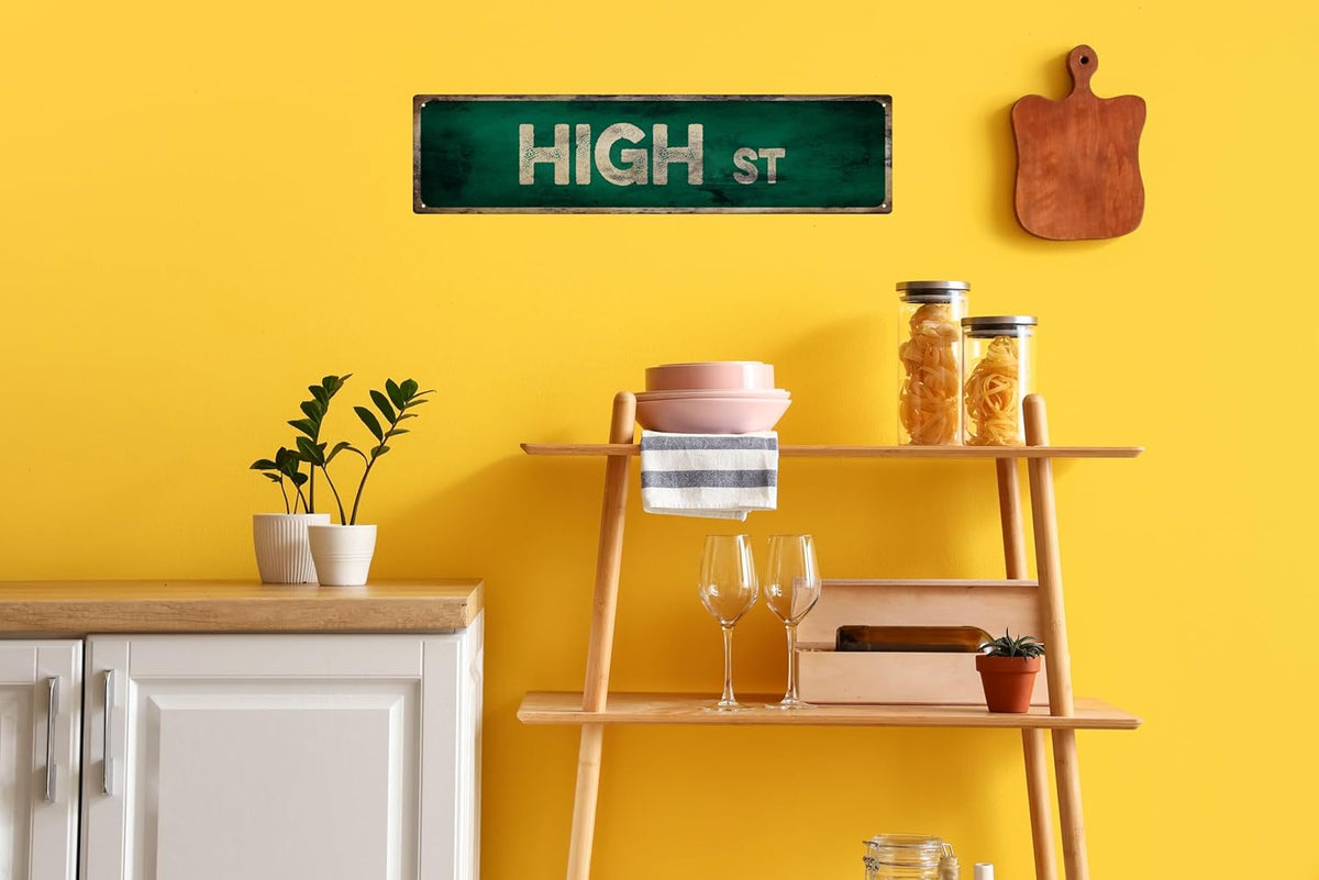 Vintage Tin Sign Retro Metal High Street Signs Stylish Wall Art Plaques for Home Decor Bathroom Kitchen House and Gothic Wall Decor or as a Unique Poster 16x4 in