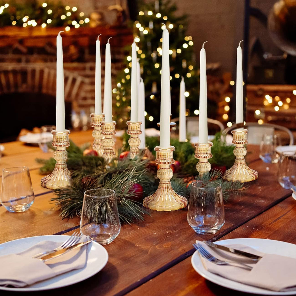 Candlestick Holders Set, 4" H Taper Candle Holders Bulk, 12Pcs Gold Glass Candle Holders for Wedding, Festival, Party & Windowsill Decor