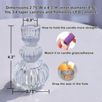 Woho Clear Ribbed Candlestick Holders 4.3" H Set of 6 for Wedding Table Centerpiece, Glass Taper Candle Holders for Holiday Home Decor, Vintage Candle Sticks Holder Decor for Thanksgiving Christmas