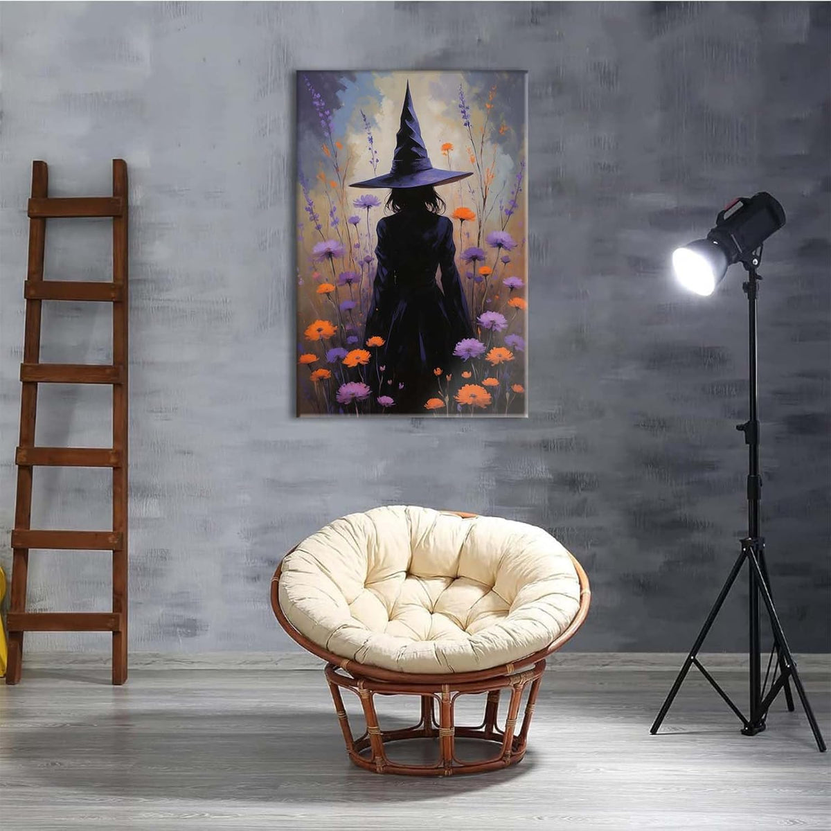 JFHCQJPK Country wildflower witch canvas print halloween mashup art witch purple decoration bohemian elegant art poster16x24in Frameless