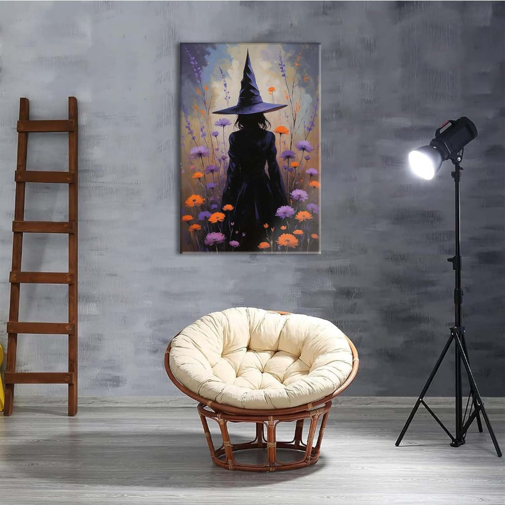 JFHCQJPK Country wildflower witch canvas print halloween mashup art witch purple decoration bohemian elegant art poster32x48in Frameless