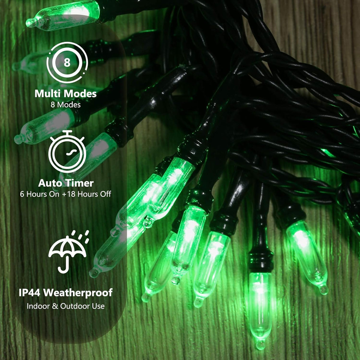 BrizLabs Green String Lights, 17.94ft 50 LED Christmas Lights, 8 Modes Battery Green Xmas Lights Indoor/Outdoor, Mini Decorative Holiday Light String Green Wire for Christmas Party Home Decor