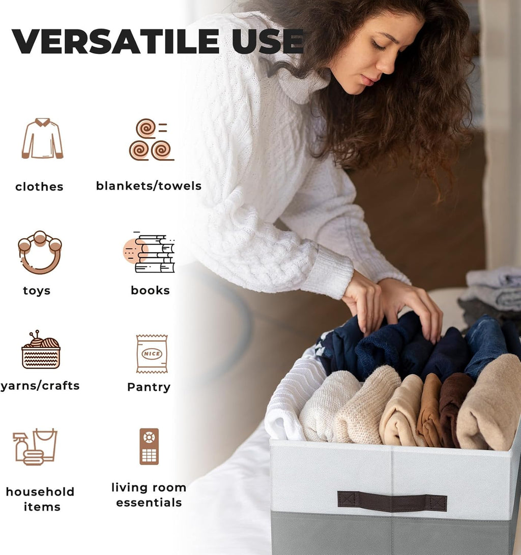 Criusia Extra Large Storage Bins 4 Pack - 16x12in Closet Organizers and Storage Baskets for Organizing Clothes Toy Blanket - Fabric Storage Cubes Containers for Shelves - All Room Organization