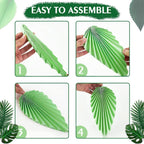 ADLKGG Green Gold Hanging Paper Leaves Wall Backdrop Decor, Paper Palm Leaves Fan Party Decorations for Forest Birthday Party Tropical Jungle Theme Classroom Decor, 12pcs