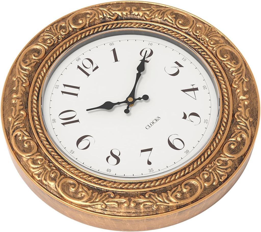 Menterry European Vintage Decorative Wall Clock, 12" Antique Gold Style, Battery Operated Wall Clocks for Kitchen, Bedroom, Farmhouse, Bathroom, Offices