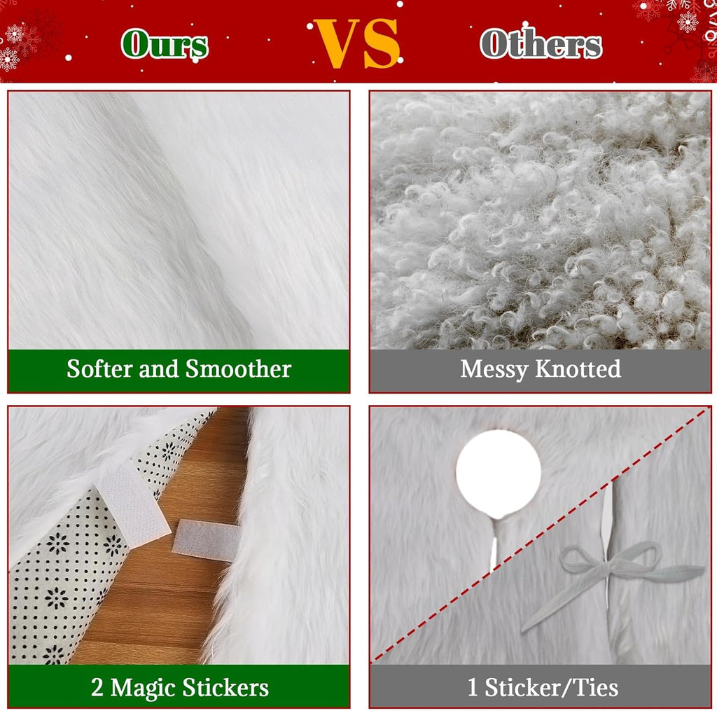 30 Inch Faux Fur Christmas Tree Skirt Soft Snow White Plush Tree Mat Christmas Decorations Fluffy Tree Skirts Xmas Holiday Party Indoor Decorations