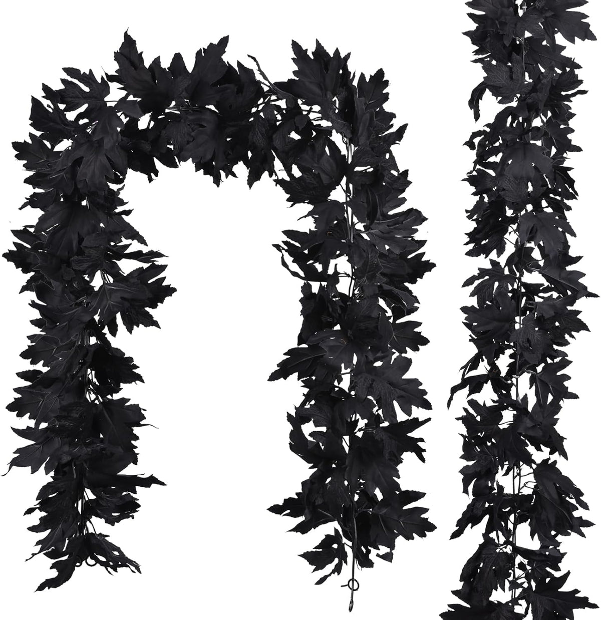 Lvydec 2 Pack Black Halloween Fall Maple Garland - 5.9ft/Piece Artificial Hanging Fall Leave Vines Garland Autumn Decor for Thanksgiving Home Wedding Party
