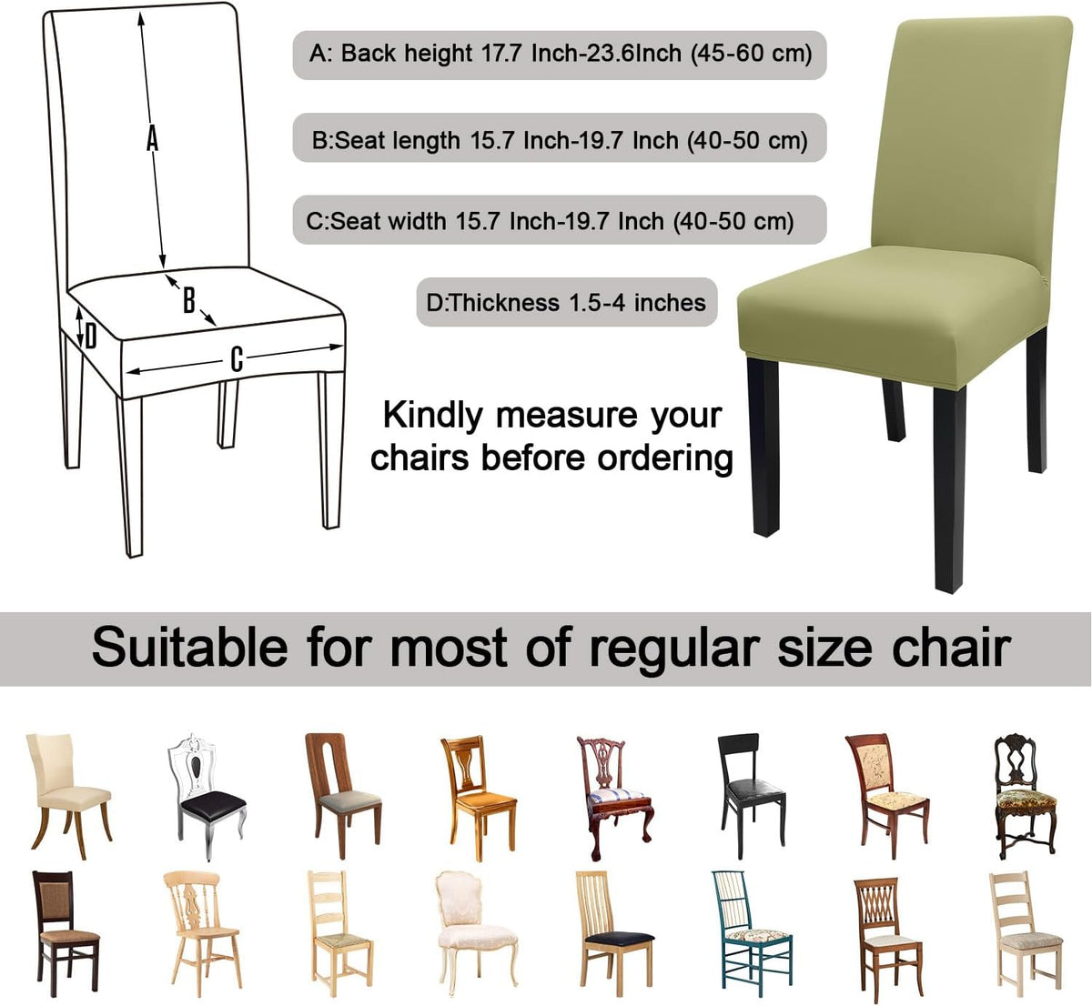 JQinHome Sage Green Chair Covers for Dining Room Set of 2, High Stretch Removable Washable Parsons Chair Slipcover for Home Party Hotel Wedding Ceremony (2PCS,Sage Green)