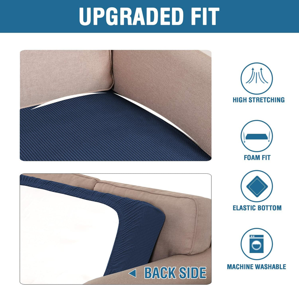 H.VERSAILTEX Super Stretch Individual Seat Cushion Covers Sofa Covers Couch Cushion Covers Slipcover Sets Thick Jacquard Textured Twill Fabric (1 Piece Loveseat Cushion Cover, Navy)
