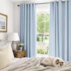 100% Blackout Linen Textured Curtains 84 Inch Long, Chambray Blue | 100% - Image 4