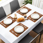 MOSAYT Vinyl Placemats Set of 6-12 X 17 Inch - Fall Faux Leather 100% Waterproof Oil-Proof Wipeable PU Place Mats, Heat Resistant Reversible Table Mats for Kitchen, Dining, Outdoor (Reddish Brown)