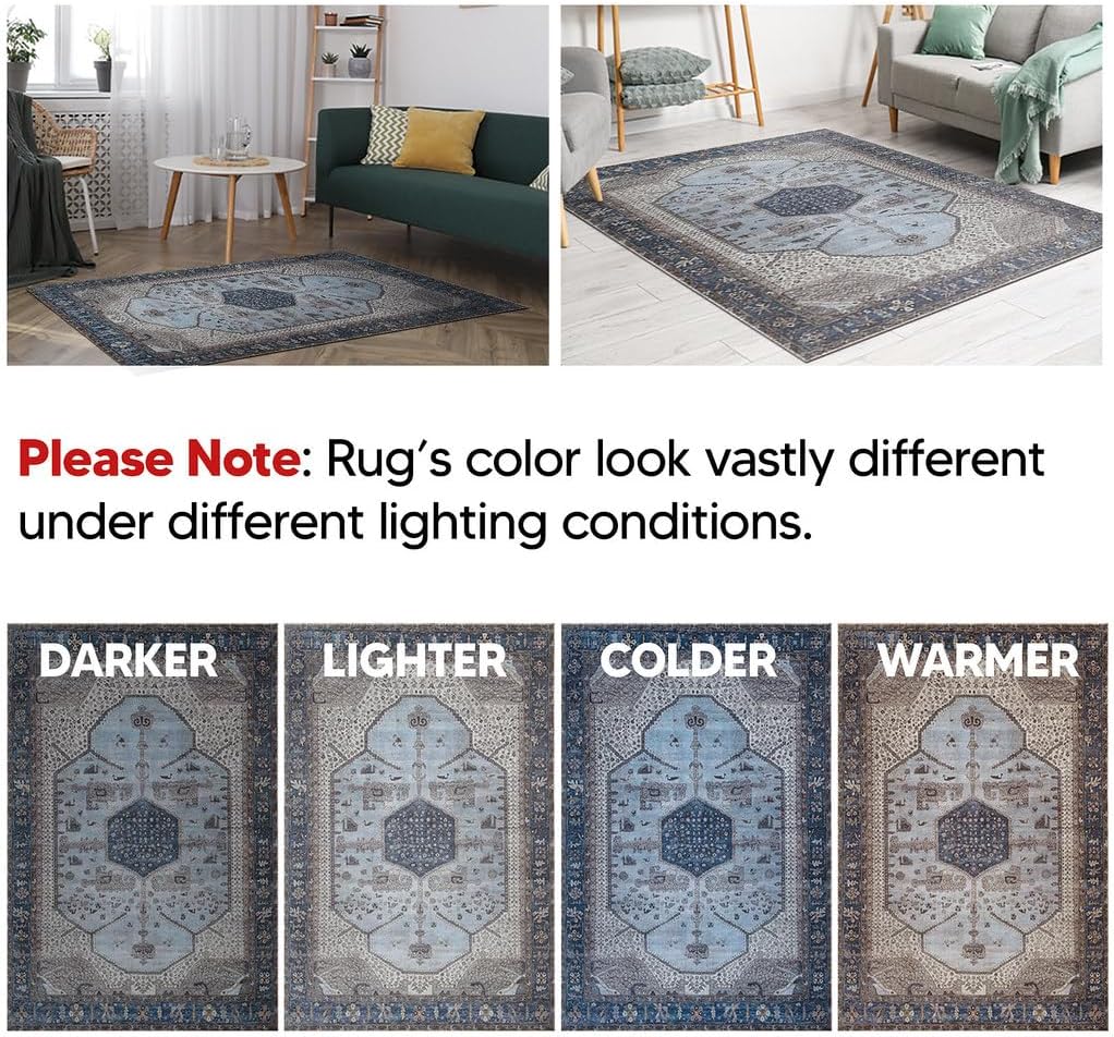 Keen Home Design 2x12 Rug - Machine Washable Runner Rug with Non-Slip Backing, Ideal for Hallway, Entryway, Kitchen, Laundry Room - Vintage, Easy Clean, Durable, Low Pile - (2'6" x 12')