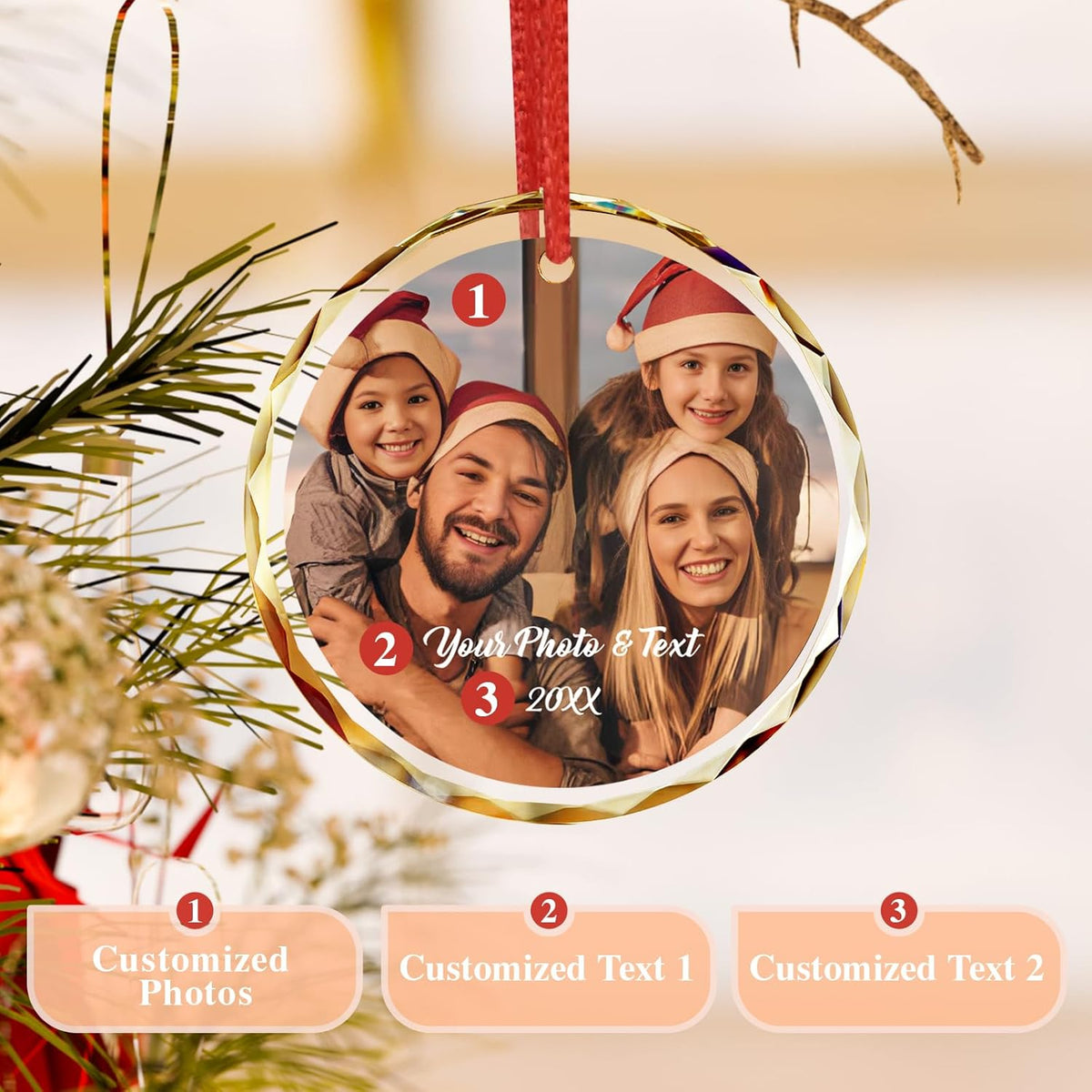 Bemaystar Personalized Crystal Christmas Ornaments with Photo,Custom Christmas Ornament,Wedding Gifts for Couples,Bridal Shower Gifts for Bride